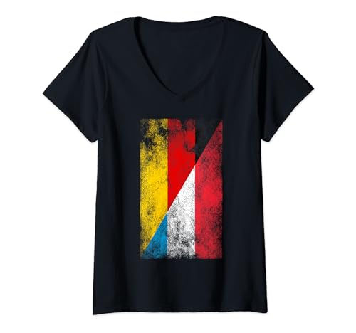 Damen Deutschland Luxemburg Flaggen - Deutsch Luxemburger T-Shirt mit V-Ausschnitt von Irreverent Tees