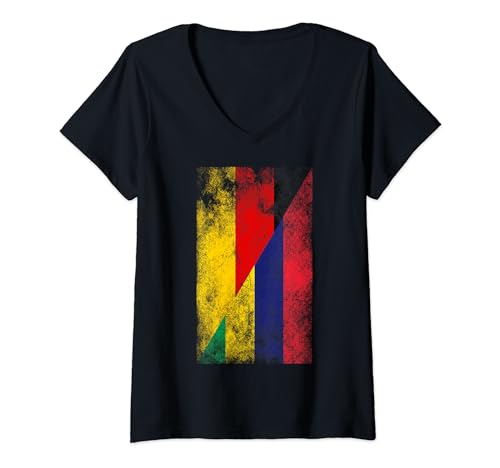 Damen Deutschland Mauritius Flaggen - Deutsch Mauritian T-Shirt mit V-Ausschnitt von Irreverent Tees
