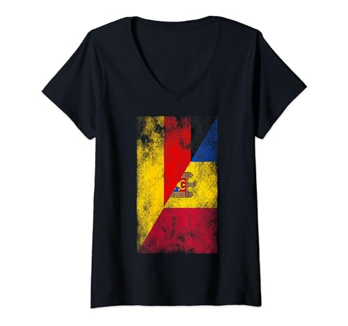 Damen Deutschland Moldawien Flaggen - Deutsch Moldawien T-Shirt mit V-Ausschnitt von Irreverent Tees