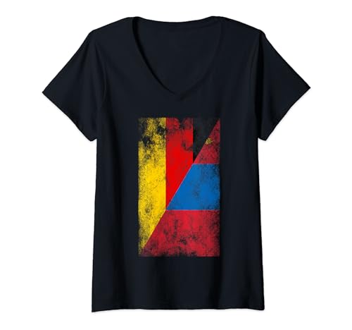 Damen Deutschland Mongolei Flaggen - Deutsch Mongolisch T-Shirt mit V-Ausschnitt von Irreverent Tees
