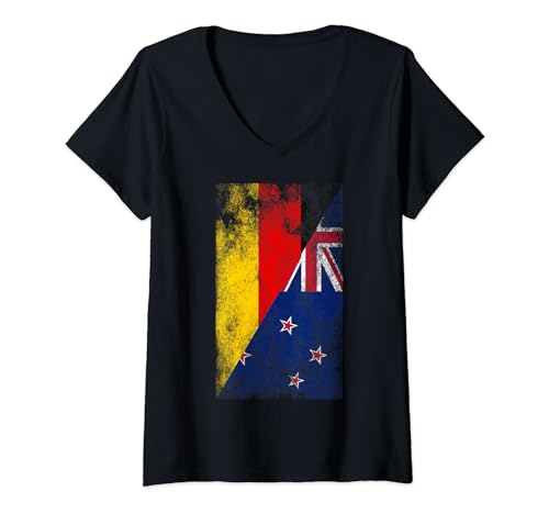 Damen Deutschland Neuseeland Flaggen - Deutsch Kiwi, Neuseeland T-Shirt mit V-Ausschnitt von Irreverent Tees
