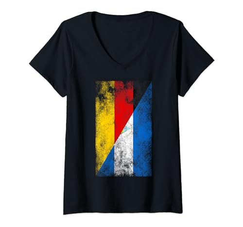 Damen Deutschland Nicaragua Flaggen - Deutsch Nicaraguan T-Shirt mit V-Ausschnitt von Irreverent Tees