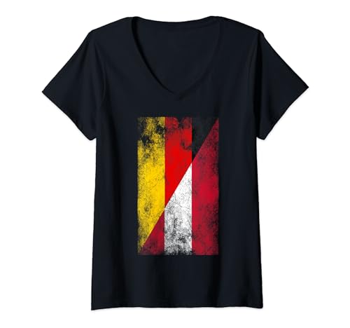 Damen Deutschland Österreich Flaggen - Deutsch Österreich T-Shirt mit V-Ausschnitt von Irreverent Tees