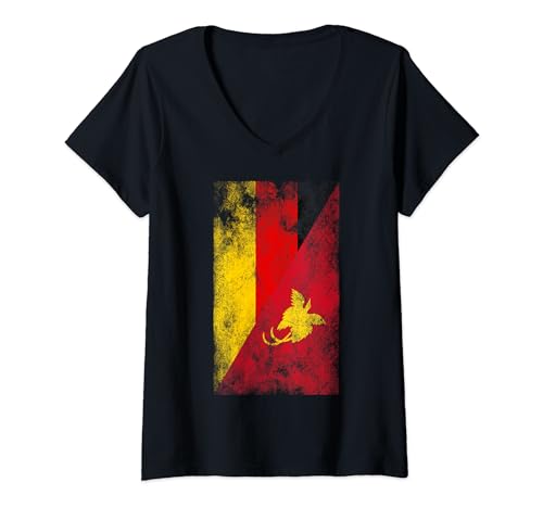 Damen Deutschland Papua-Neuguinea Flaggen - Deutsch Papua-Neuguinea T-Shirt mit V-Ausschnitt von Irreverent Tees