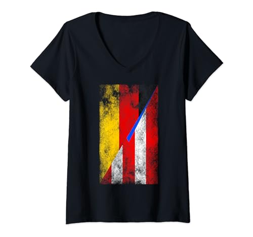 Damen Deutschland Puerto Rico Flaggen - Deutsch Puerto Rico T-Shirt mit V-Ausschnitt von Irreverent Tees