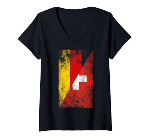 Damen Deutschland Schweiz Flaggen - Deutsche Schweiz T-Shirt mit V-Ausschnitt von Irreverent Tees