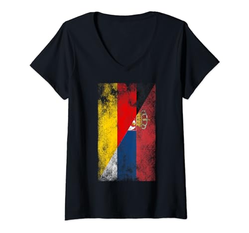 Damen Deutschland Serbien Flaggen - Deutsch Serbisch T-Shirt mit V-Ausschnitt von Irreverent Tees