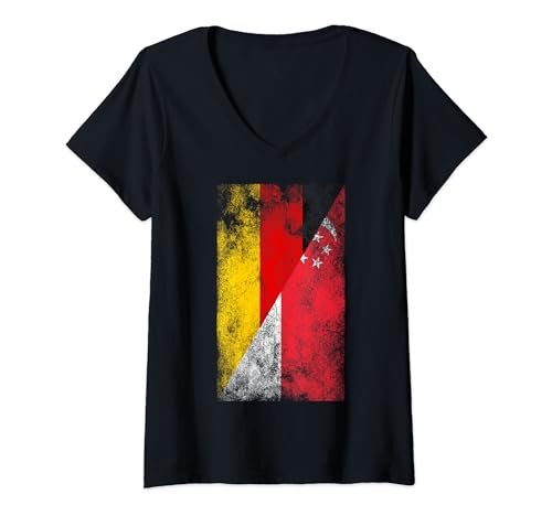 Damen Deutschland Singapur Flaggen - Deutsch Singapur T-Shirt mit V-Ausschnitt von Irreverent Tees