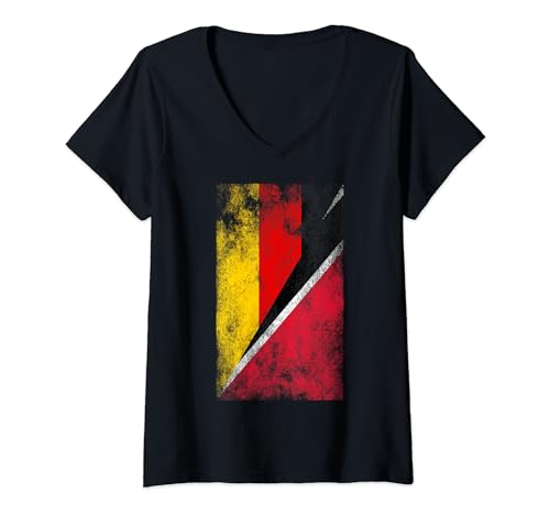 Damen Deutschland Trinidad und Tobago Flaggen - Deutscher Trinbagonian T-Shirt mit V-Ausschnitt von Irreverent Tees