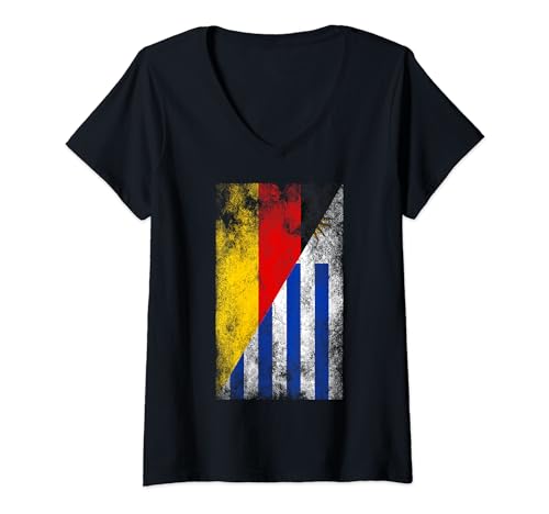 Damen Deutschland Uruguay Flaggen - Deutsch Uruguayisch T-Shirt mit V-Ausschnitt von Irreverent Tees