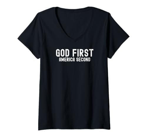 Damen Gott an erster Stelle, Amerika an zweiter Stelle T-Shirt mit V-Ausschnitt Damen Gott an erster Stelle, Amerika an zweiter Stelle T-Shirt mit V-Ausschnitt von Irreverent Tees