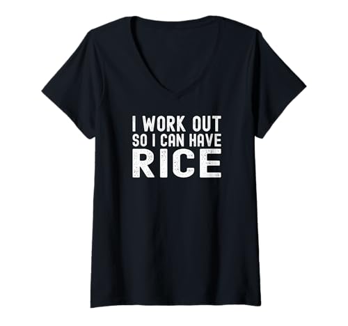 Damen Ich trainiere, damit ich Reis Essen kann T-Shirt mit V-Ausschnitt von Irreverent Tees