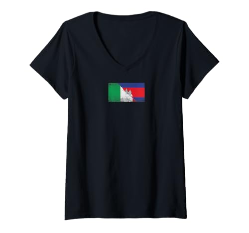 Damen Italien & Kambodscha Flaggen - Italienisch Kambodschan T-Shirt mit V-Ausschnitt von Irreverent Tees
