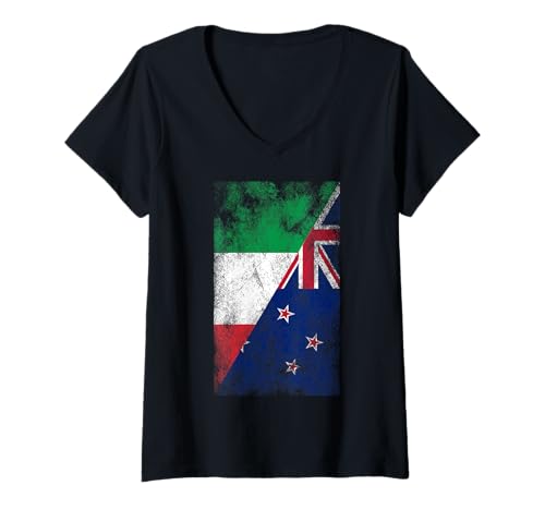 Damen Italien & Neuseeland Flaggen - Italienische Kiwi, Neuseeländer T-Shirt mit V-Ausschnitt von Irreverent Tees