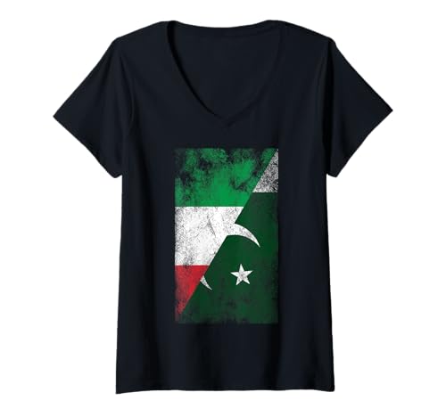 Damen Italien & Pakistan Flaggen - Italienisch Pakistanisch T-Shirt mit V-Ausschnitt von Irreverent Tees