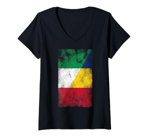 Damen Italien & Rumänien Flaggen - Italienisch Rumänisch T-Shirt mit V-Ausschnitt von Irreverent Tees