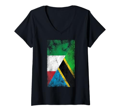 Damen Italien & Tansania Flaggen - Italienisch Tansanian T-Shirt mit V-Ausschnitt von Irreverent Tees