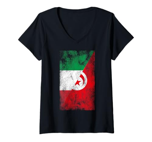Damen Italien & Tunesien Flaggen - Italienisch Tunesisch T-Shirt mit V-Ausschnitt von Irreverent Tees