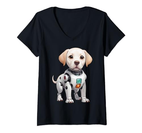 Damen Robolab - Niedlicher Roboter Labrador Retriever, Robo Lab T-Shirt mit V-Ausschnitt von Irreverent Tees