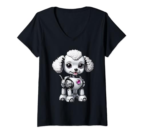 Damen Robopoodle - Niedlicher Roboterpudel T-Shirt mit V-Ausschnitt von Irreverent Tees