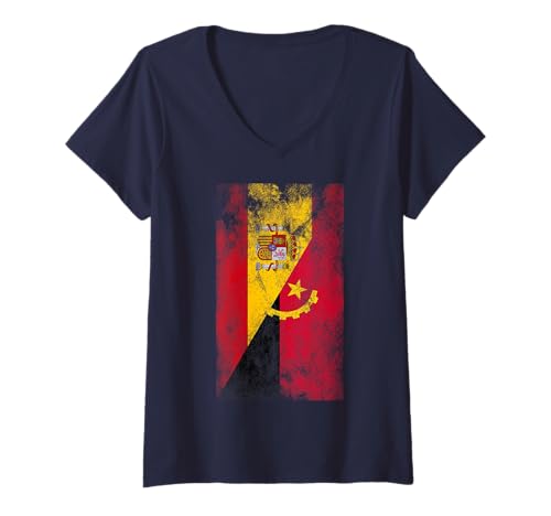 Damen Spanien & Angola Flaggen - Spanisch Angolan T-Shirt mit V-Ausschnitt von Irreverent Tees