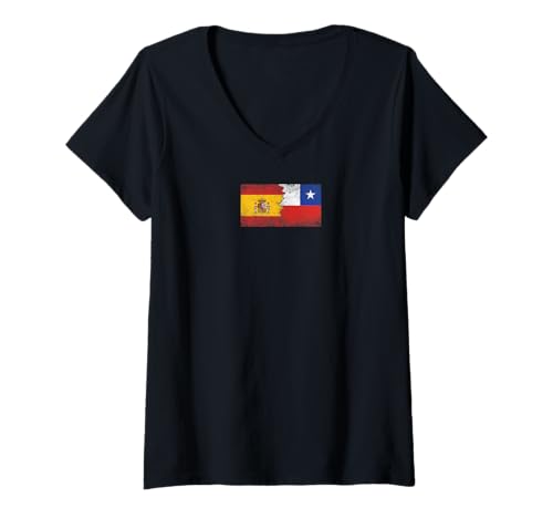 Damen Spanien & Chile Flaggen - Spanisch Chilenisch T-Shirt mit V-Ausschnitt von Irreverent Tees