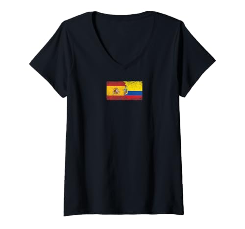Damen Spanien & Ecuador Flaggen - Spanisch Ecuadorian T-Shirt mit V-Ausschnitt von Irreverent Tees