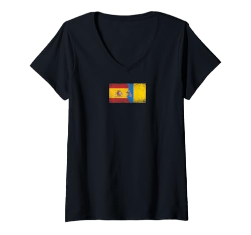 Damen Spanien & Kanarische Inseln Flaggen - Spanisch Kanarisch T-Shirt mit V-Ausschnitt Damen Spanien & Kanarische Inseln Flaggen - Spanisch Kanarisch T-Shirt mit V-Ausschnitt von Irreverent Tees