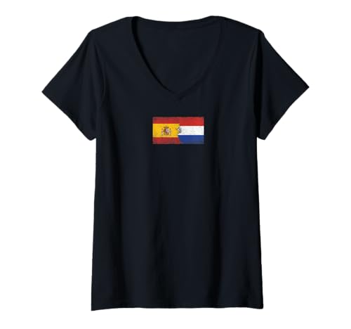 Damen Spanien & Paraguay Flaggen - Spanisch Paraguay T-Shirt mit V-Ausschnitt von Irreverent Tees
