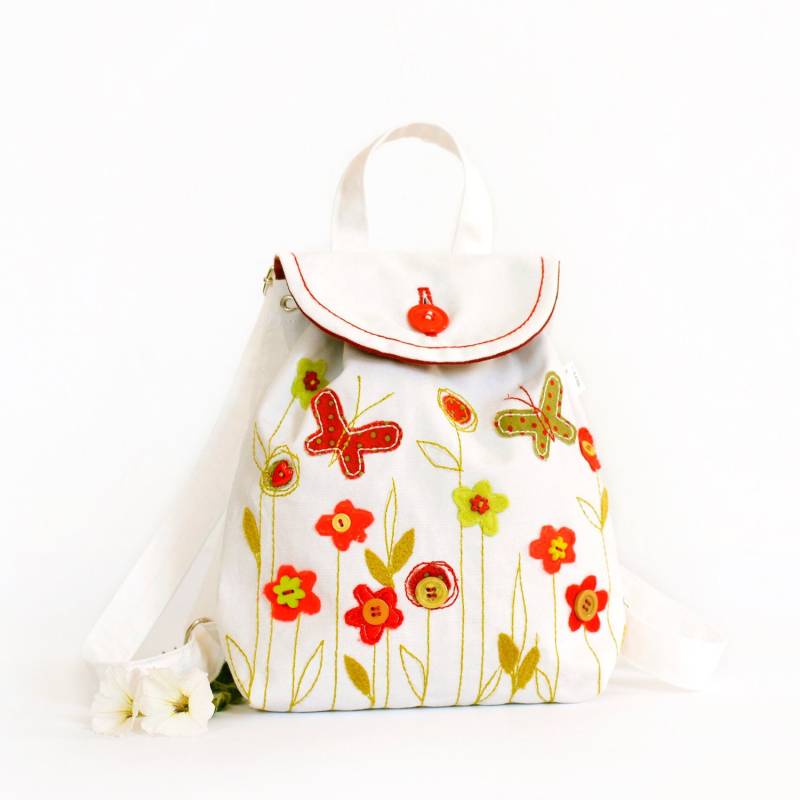 Floraler Kinderrucksack Applikation Blumen Rucksack Für Mädchen Vorschule Weiß Veganer von IrunToys