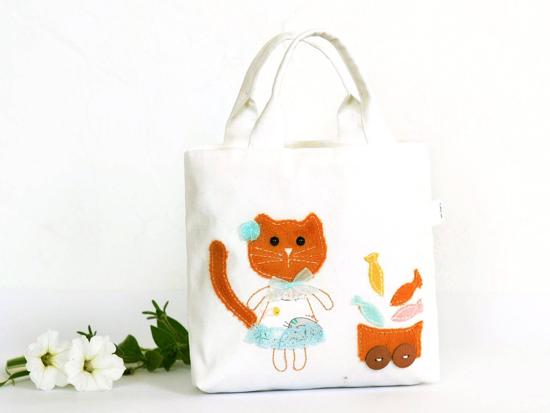 Handgemachte Kleine Tasche Für Mädchen Katze Bestickte Little Girl Handtasche von IrunToysGift