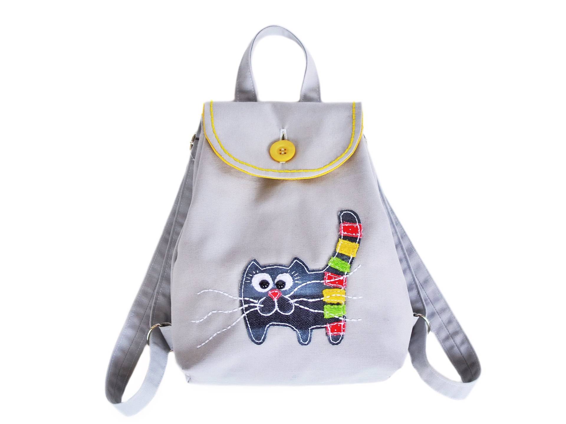 Handgemachter Bestickter Rucksack Für Kleinkind Mädchen Junge Katzenrucksack Mini Kindergarten von IrunToysGift