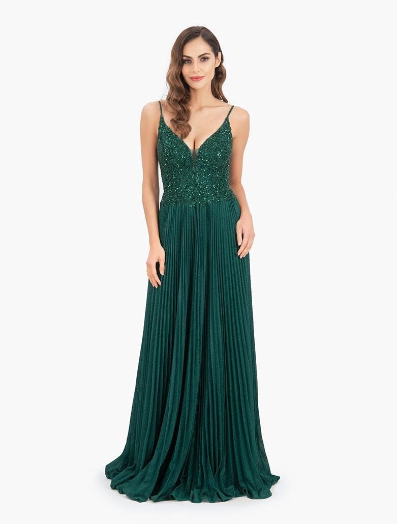 Elegantes Smaragdgrünes Abendkleid Nini - Mit Pailletten Und Perlen von Irvalda
