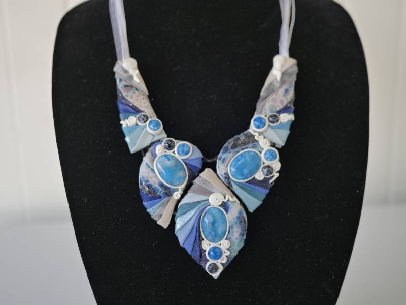 Blaue Lagune Weiße Frau Schmuck Halskette, Blaues Art Deco Leder Handarbeit Geschenk Für Sie Modeschmuck Blau Edelstein Mama von IrynasArt