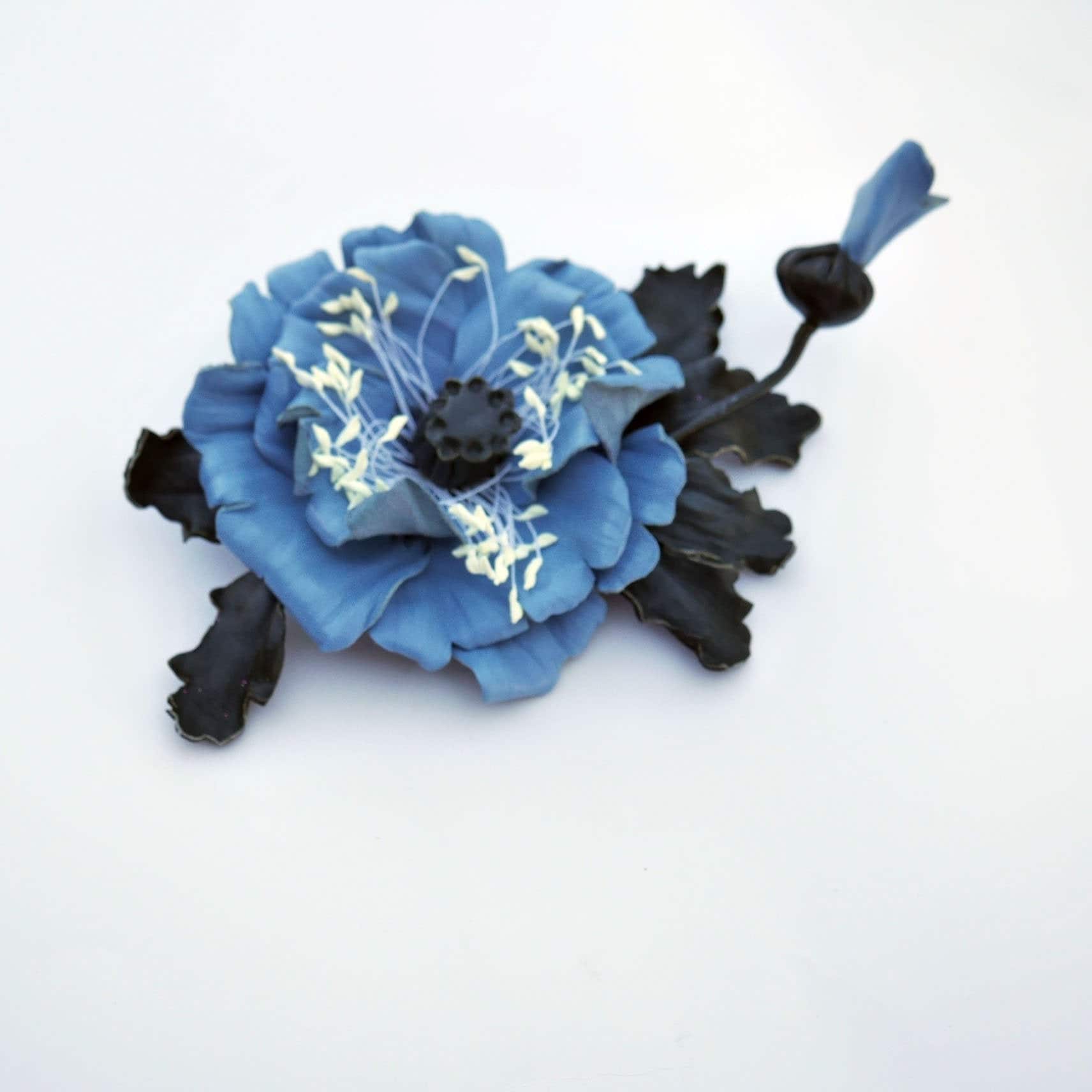 Blaue Mohnblumen Broschen Echtes Leder Handarbeit Muttertag 3. Jahrestag Blumen Geschenk Für Frau Mode Unikat Grün Mohn von IrynasArt