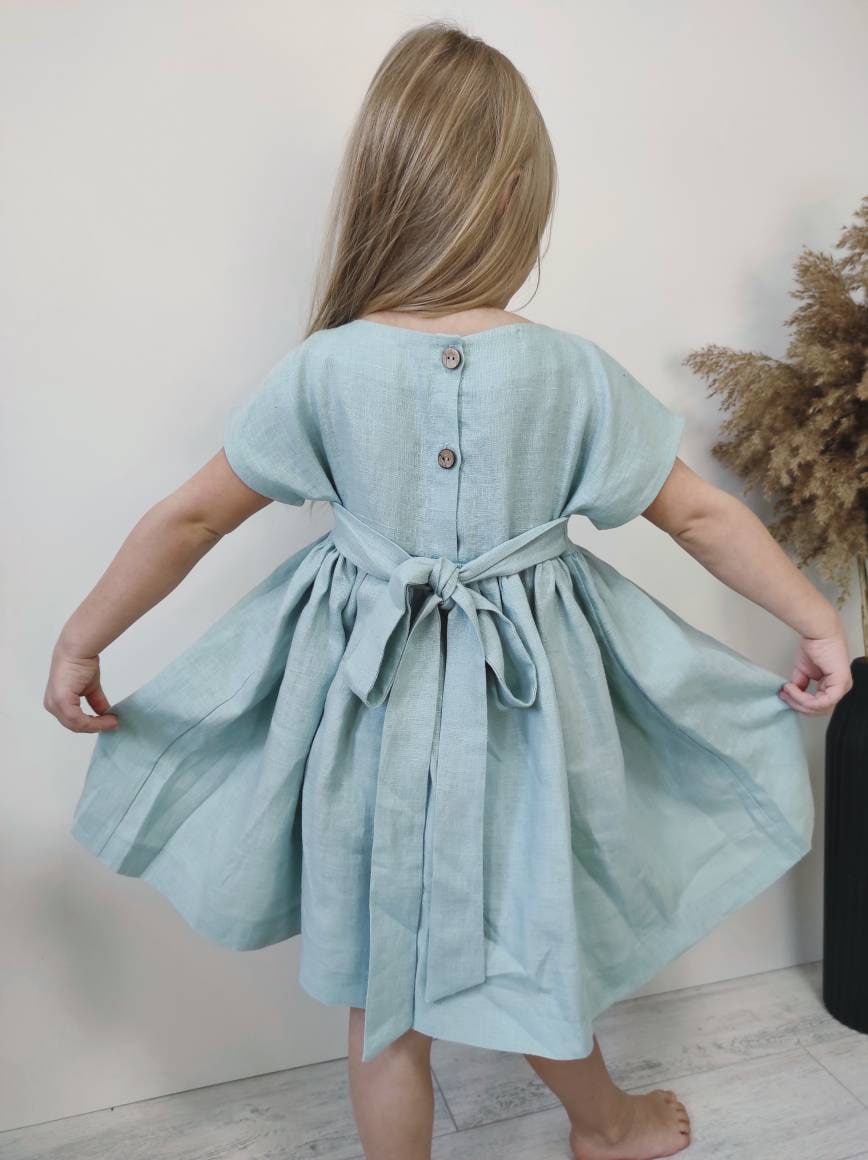 Natürliches Leinen Kleid Für Mädchen, Sommerliches Dusty Blaues Baby Kleid, Sommerkleid von IrynkaUA