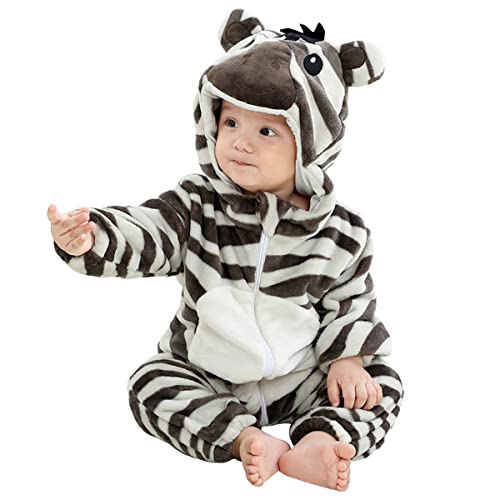 Irypulse Baby Flanell Spielanzug 0-6M Tier Strampler Winter Warm Overall mit Kapuze Jumpsuit Junge und Mädchen Süß Pyjama (Grau Braun-70) von Irypulse