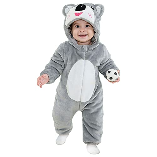 Irypulse Baby Flanell Spielanzug 12-18M Tier Strampler Winter Warm Overall mit Kapuze Jumpsuit Junge und Mädchen Süß Pyjama (Grau-90) von Irypulse