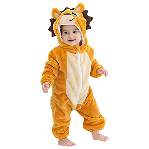 Irypulse Baby Flanell Spielanzug 18-24M Tier Strampler Winter Warm Overall mit Kapuze Jumpsuit Junge und Mädchen Süß Pyjama (Gelb-100) von Irypulse