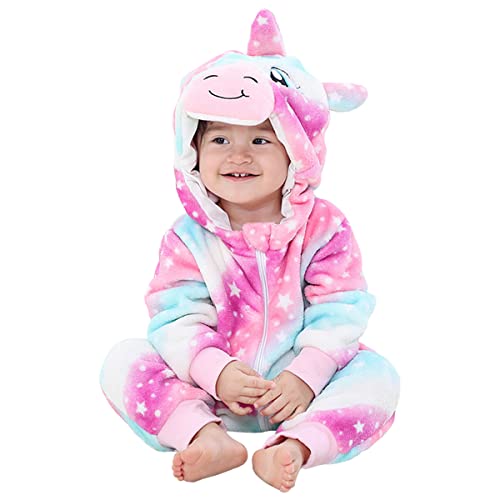 Irypulse Baby Flanell Spielanzug 30-36M Tier Strampler Winter Warm Overall mit Kapuze Jumpsuit Junge und Mädchen Süß Pyjama (Mehrfarbig-120) von Irypulse