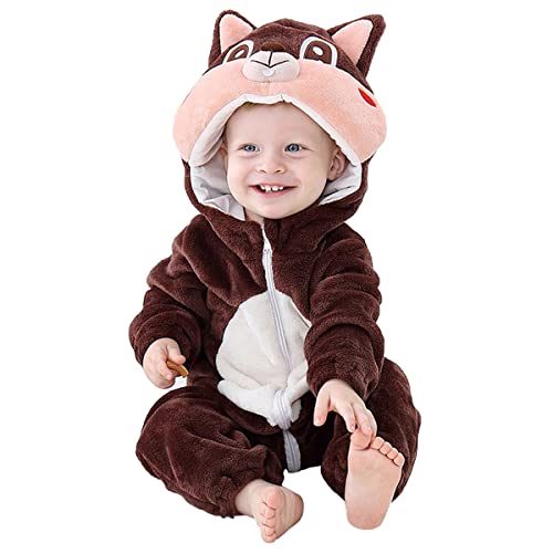 Irypulse Baby Spielanzug Flanell 0-6M Tier Strampler Winter Overall mit Kapuze Warm Jumpsuit Junge und Mädchen Süß Pyjama (Dunkelbraun-70) von Irypulse