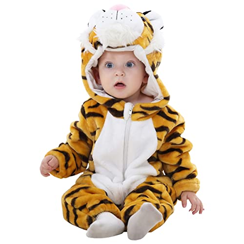Irypulse Baby Spielanzug Flanell 0-6M Tier Strampler Winter Overall mit Kapuze Warm Jumpsuit Junge und Mädchen Süß Pyjama (Gelb02-70) von Irypulse