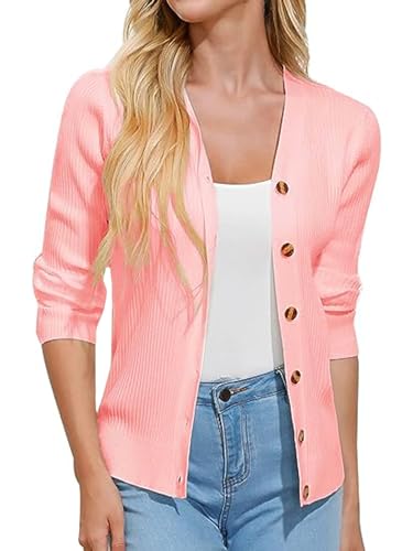 Irypulse Damen Langarmshirt V-Ausschnitt Sexy Casual Langarm Tops Slim Fit Pullover Basic Sanft Frühling Herbst(03-Rosa-S) von Irypulse