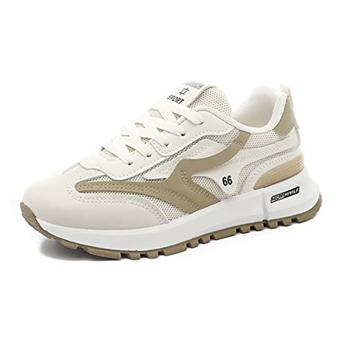 Irypulse Damen Sneaker Weiße Laufschuhe Turnschuhe Sportschuhe rutschfeste Freizeitschuhe Klassisch Walkingschuhe Atmungsaktiv Straßenlaufschuhe EU 38 Weiß Beige von Irypulse