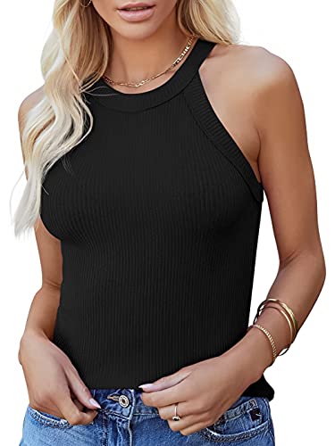 Irypulse Damen Tank Top Round Neck Ärmellose Top Ribbed Lässige Leibchen Unterhemd Weicher Atmungsaktiver Sexy Sommer(B-Schwarz-XL) von Irypulse