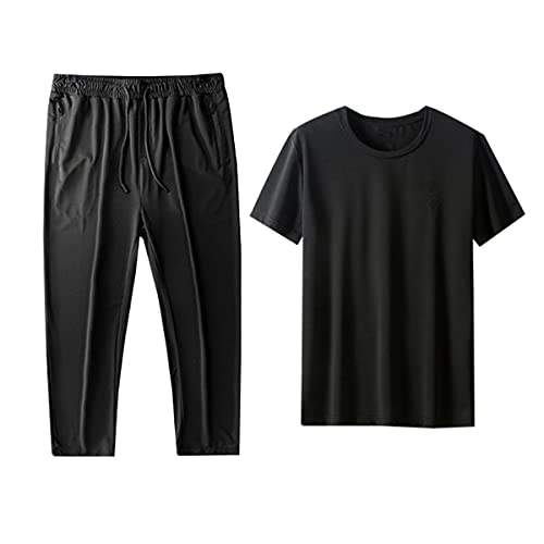 Irypulse Herren Trainingsanzug Sets Leichte Sportswear Set Kurzarm Top und Jogginghose Loungewear Casual Hose Breathable Summer (Schwarz-5XL) von Irypulse