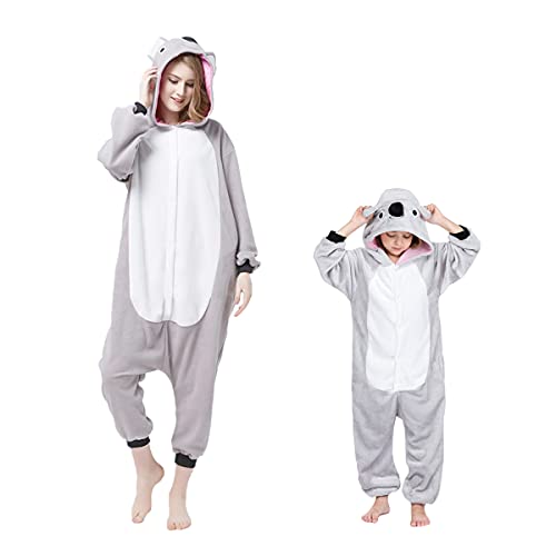 Irypulse Kinder Schlafanzüge Tiere Kostüme Flanell Cosplay Nachtwäsche Jumpsuit Onesie Cartoon Overall Pyjama Hoodie Süß Jungen Mädchen (Grau-110) von Irypulse