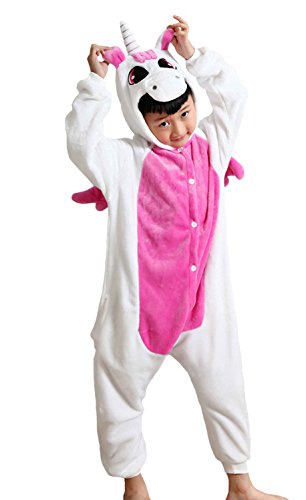 Irypulse Kinder Schlafanzug Flanell Onesie Pyjamas Kinder Cosplay Kostüme Jungen Mädchen Tier Outfit Einhorn (Rot-110) von Irypulse