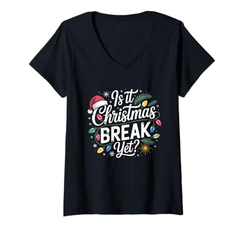 Damen Lustiges Weihnachtsfest, sind Schon Weihnachtsferien, Lehrerinnen T-Shirt mit V-Ausschnitt Damen Lustiges Weihnachtsfest, sind Schon Weihnachtsferien, Lehrerinnen T-Shirt mit V-Ausschnitt von Is It Christmas Break Teacher Santa hat Xmas Light