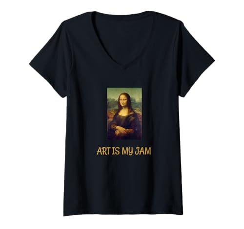 Damen Kunst ist mein Jam Shirt Mona Lisa T-Shirt mit V-Ausschnitt von Is My Jam Shirt Designs